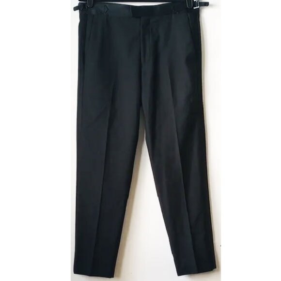 The Blk Tux 100% Wool Satin Stripe Mid Rise Tapered Leg Pants 32 34x30 Black - Picture 1 of 11